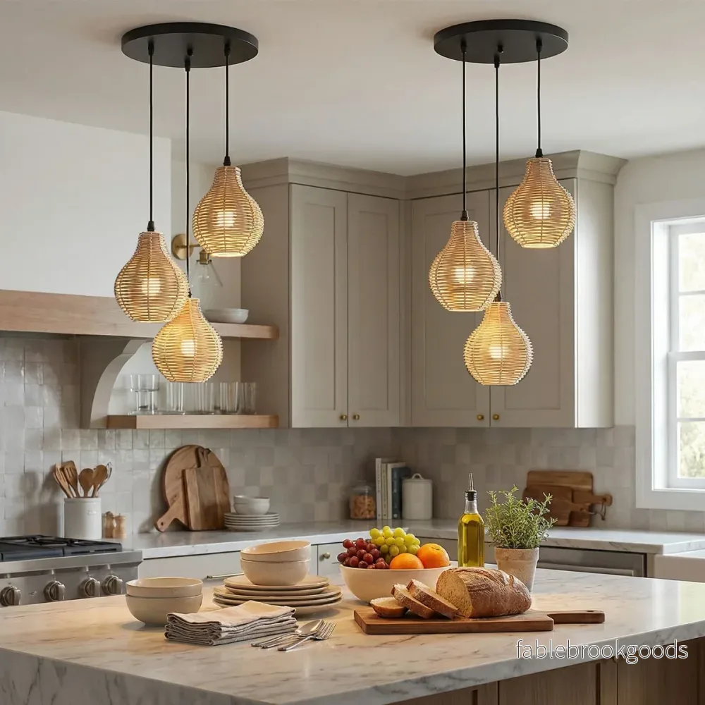 låga – Boho Rottan Hänglampa handvävd naturlig Korgkronljus med justerbart Höjd – 3 – Beige - Bild 3