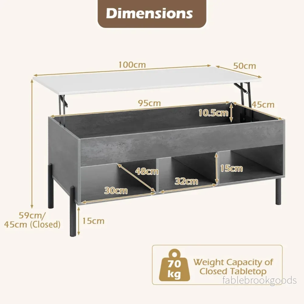 Höjbart – soffbord kaffebord med bordsskiva öppna hyllor – 3 100 x 50 x 45/59 cm – Grå - Bild 2