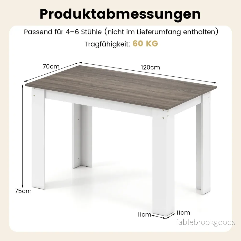 Matbord – för personer trä rektangulärt stort modernt köksbord vitt – 4-6 120 cm – Vit - Bild 2