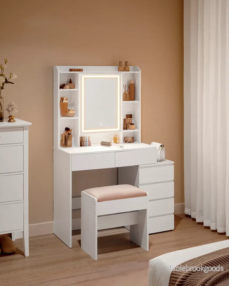 Sminkbord med LED-belysning – Modern Design – Vit - Bild 2
