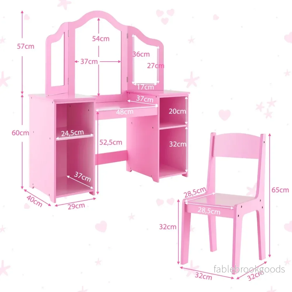 i – toalettbord för barn med löstagbar spegel och öppna fack – 2 1 – Rosa - Bild 2