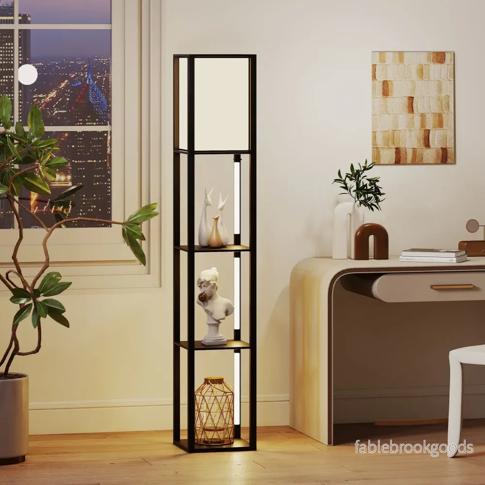 Golvlampa – med hyllor och fotströmbrytare stegs justerbar LED remslampa i – 3 – Svart - Bild 3