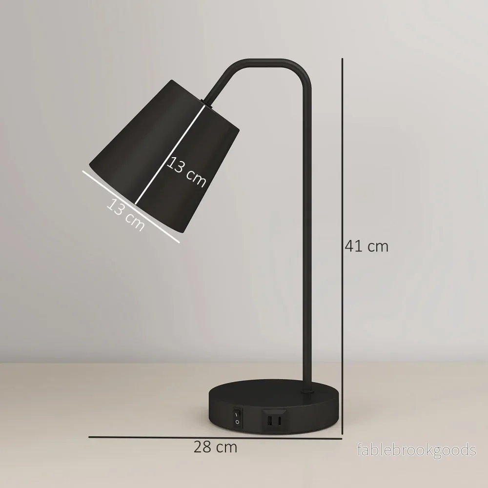 Bordlampa set om 2, svart stål, USB-A/USB-C, E27 - Bild 3