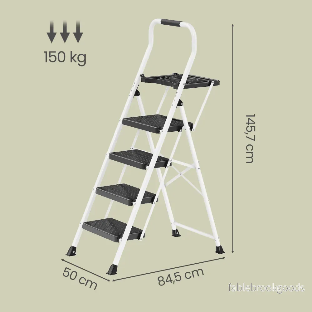 Opvouwbare Trapladder - 4 Treden - Staal - Draagvermogen tot 150 kg - Wit - Bild 3