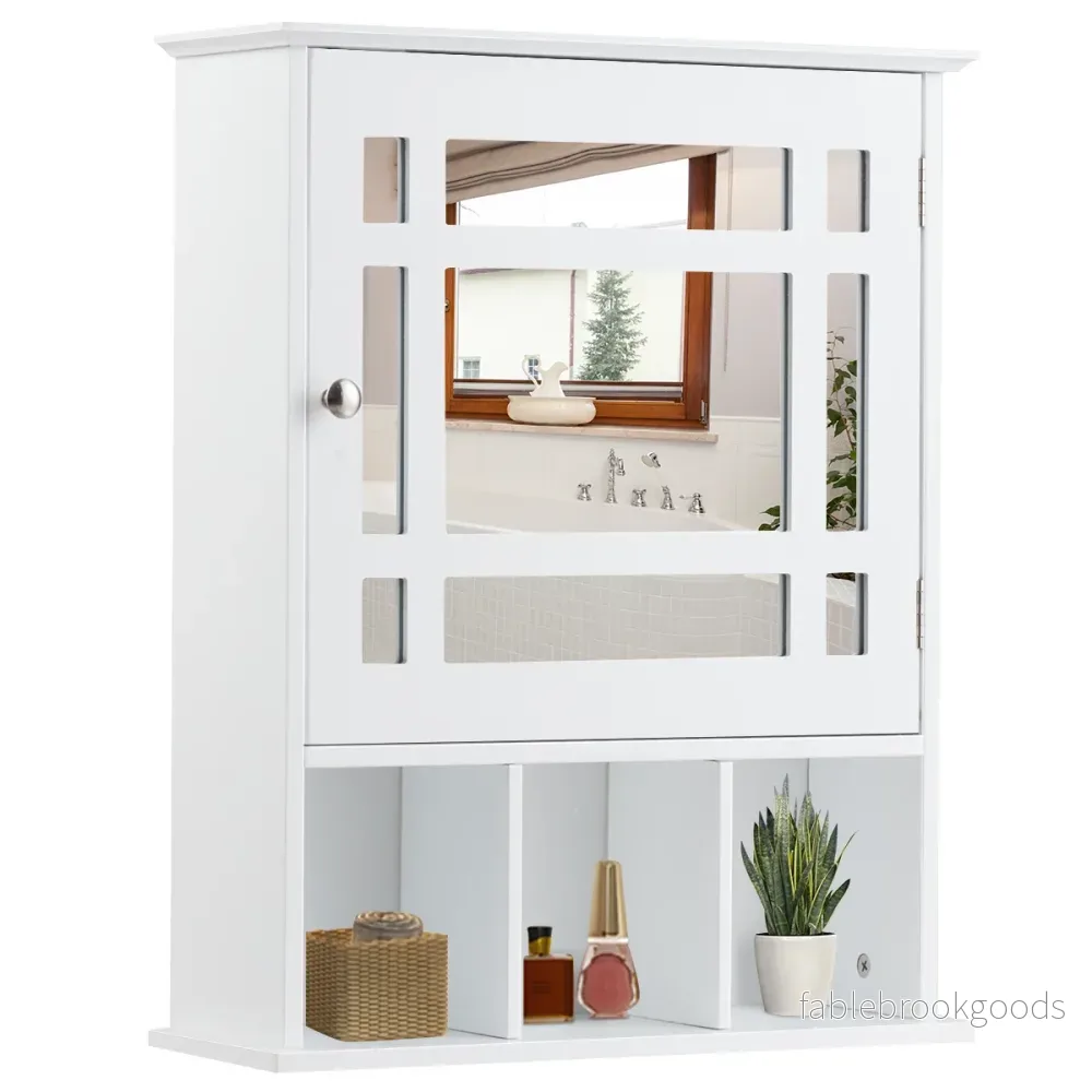 Väggskåp – med justerbar hylla och öppna fack Spegelskåp – 50 x 16 x 61 cm – Vit