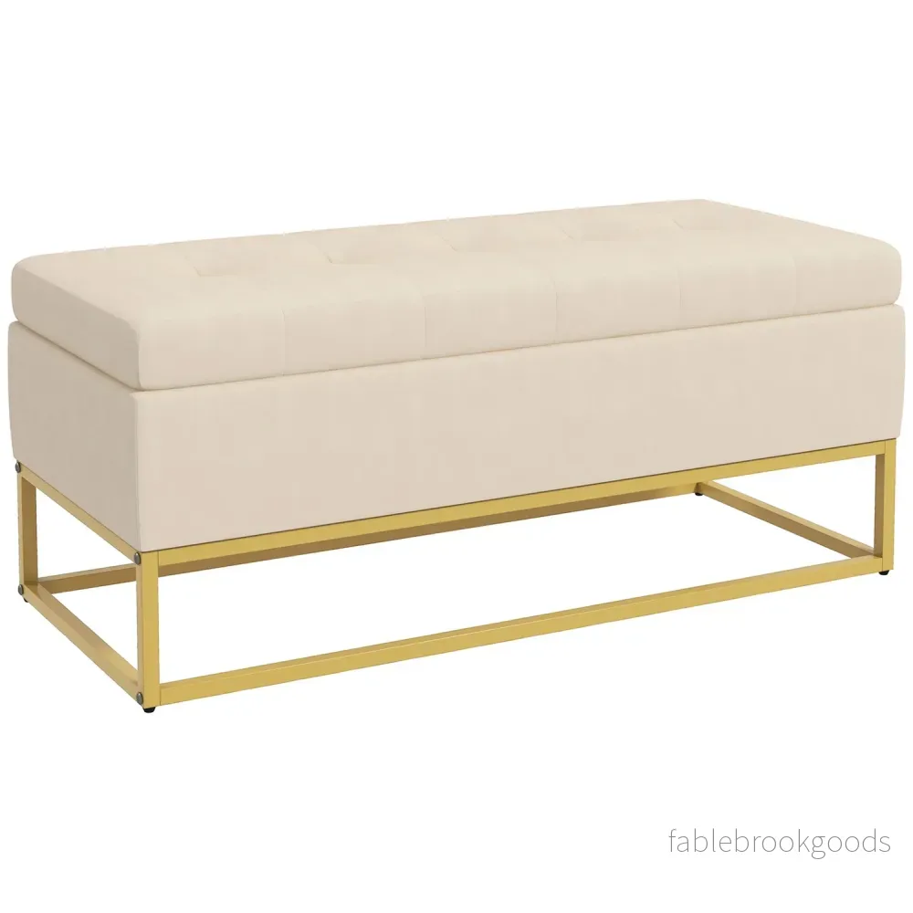 Beige stoppad förvaringsbänk med stålben, 110cm Beige stoppad förvaringsbänk med stålben, 110cm