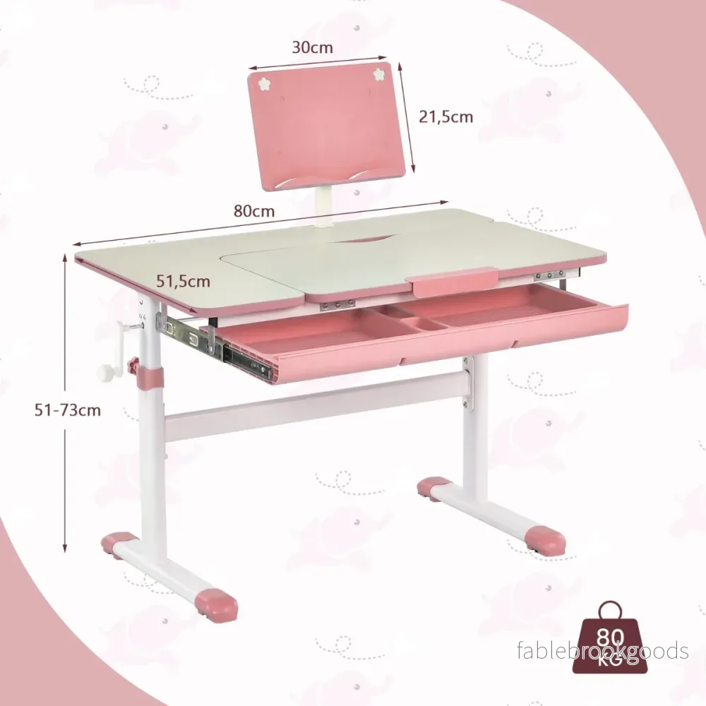 Barnskrivbord – Höjdjusterbart studentskrivbord med lutande bordsskiva ( – 51-73 cm – Rosa - Bild 3