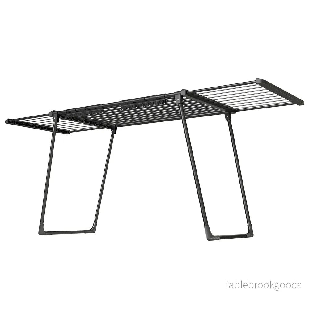 Wasdroogrek - 62,5 x (113,5-200) x 90 cm - 22 m² droogoppervlak - uitschuifbare zijvleugels - opvouwbaar - zwart - maximale draagkracht 24 kg