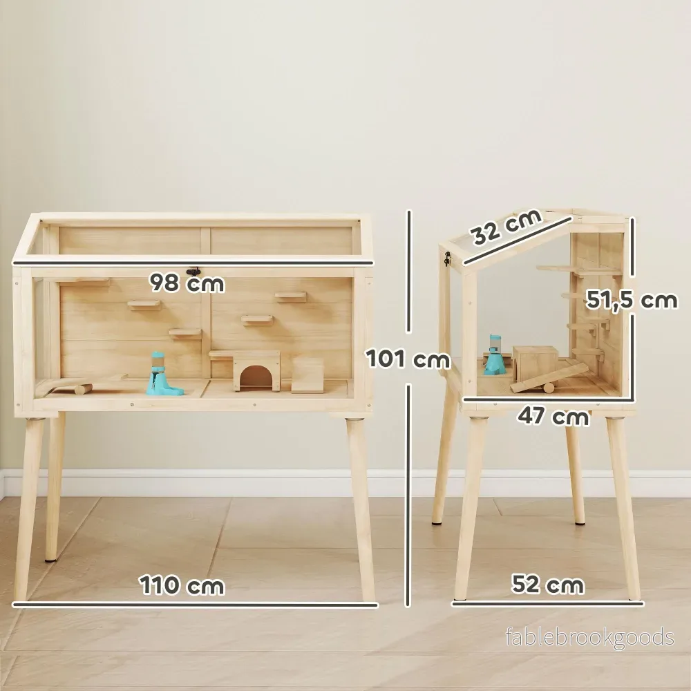 Hamsterbur med tillbehör, 110x52x101 cm, trä/plast - Bild 3