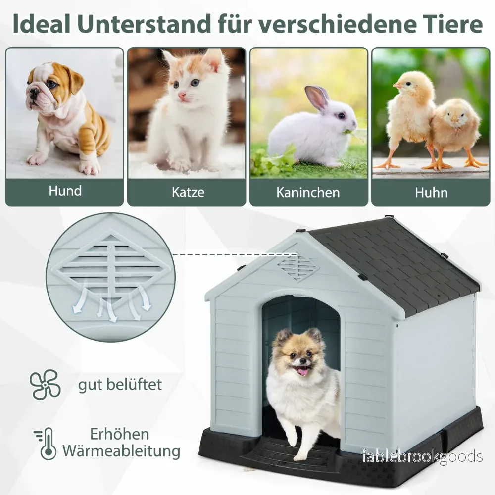 Hundkoja – Hundhus i plast Hundgrotta med upphöjd botten och vattentätt tak – Grå - Bild 2