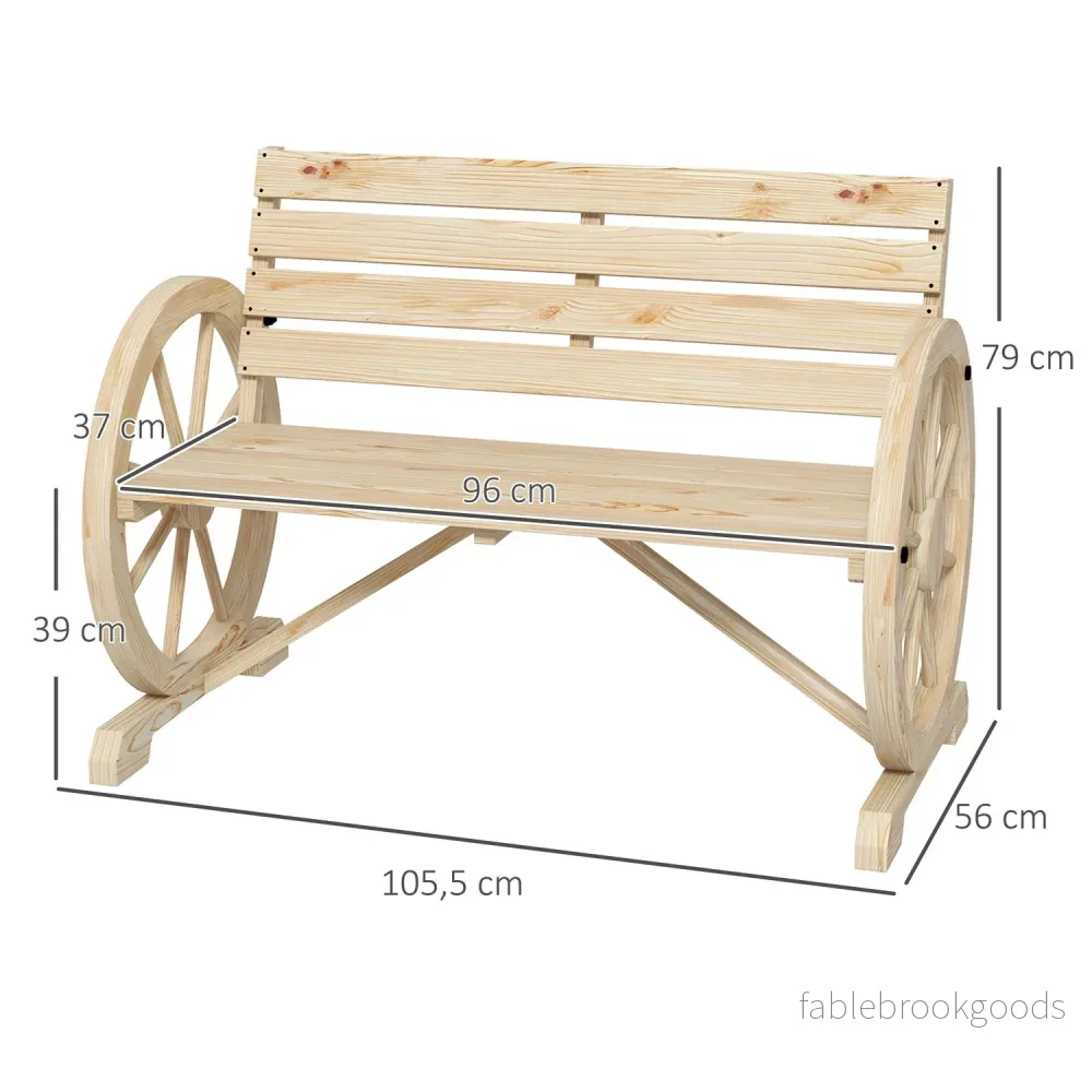 Trädgårdsbänk, 2-sits, vagnhjuldesign - Bild 3