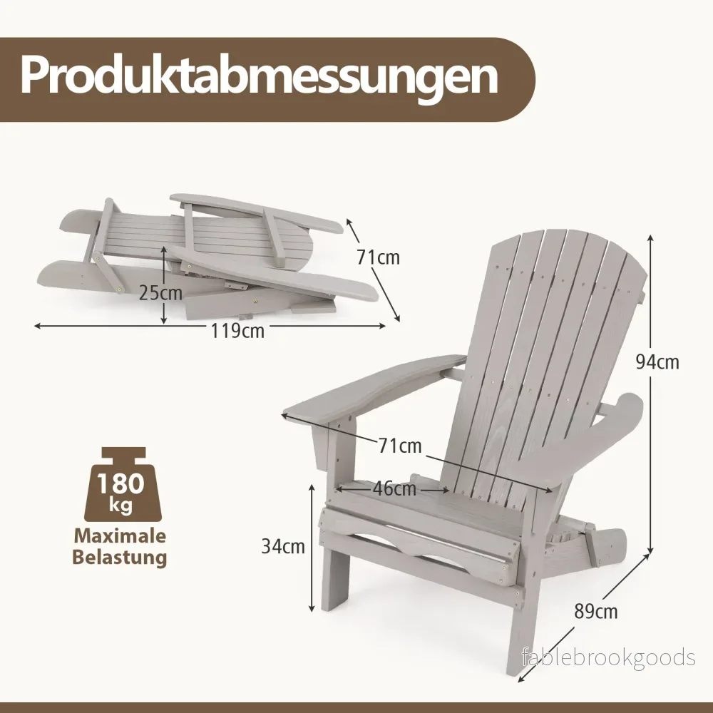 pack – Fällbar Adirondack Stol i trä med bärförmåga – 2 180 kg – Grå - Bild 2