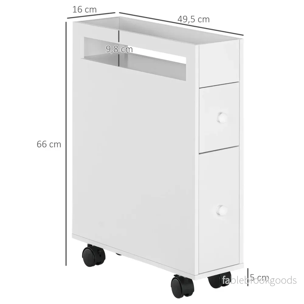 Badrumsskåpvagn, Vit, 2 lådor, Hjul - Bild 3