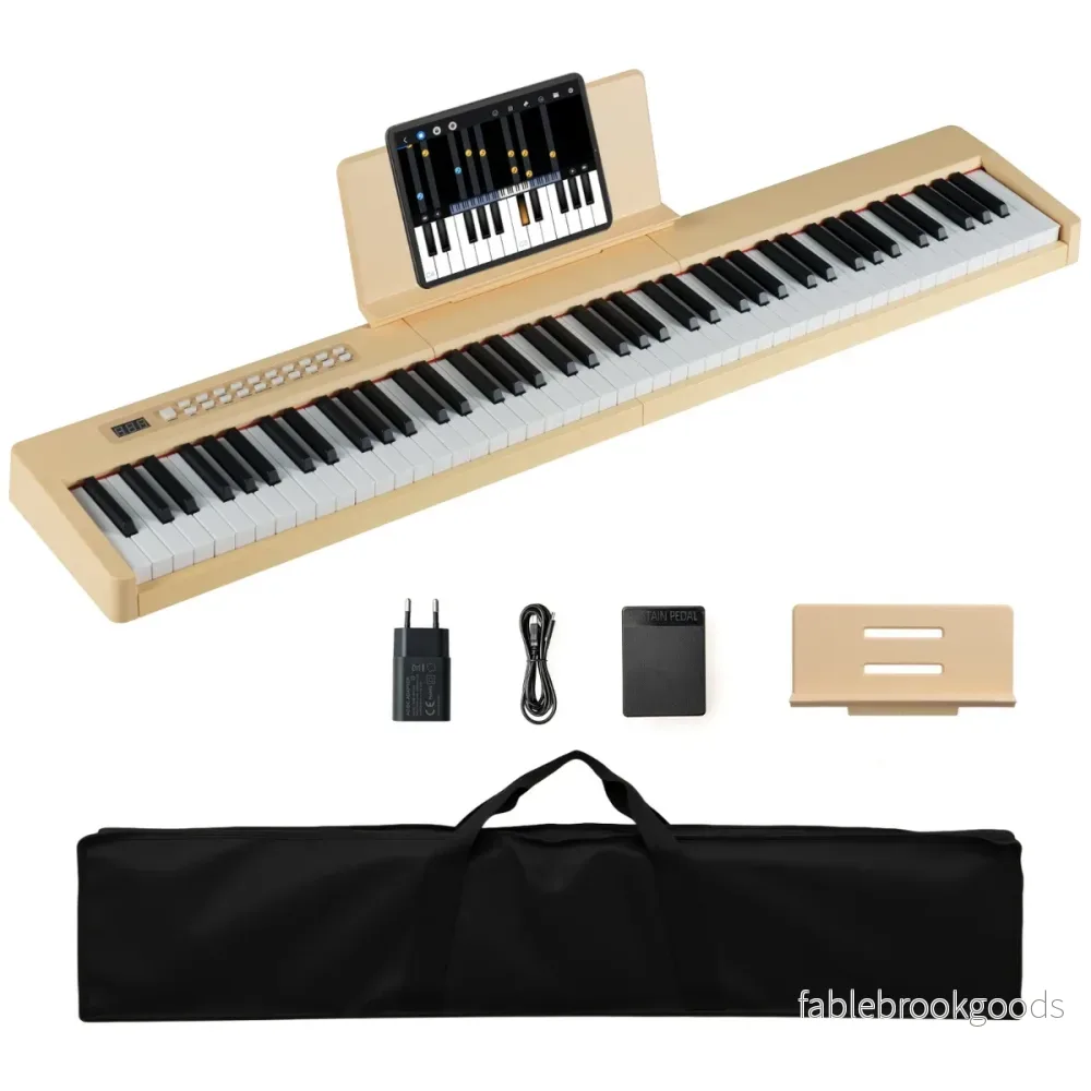 tangenter – digitalt piano bärbart fullformat elektriskt keyboard ljusbrunt – 88 – Ljusbrun