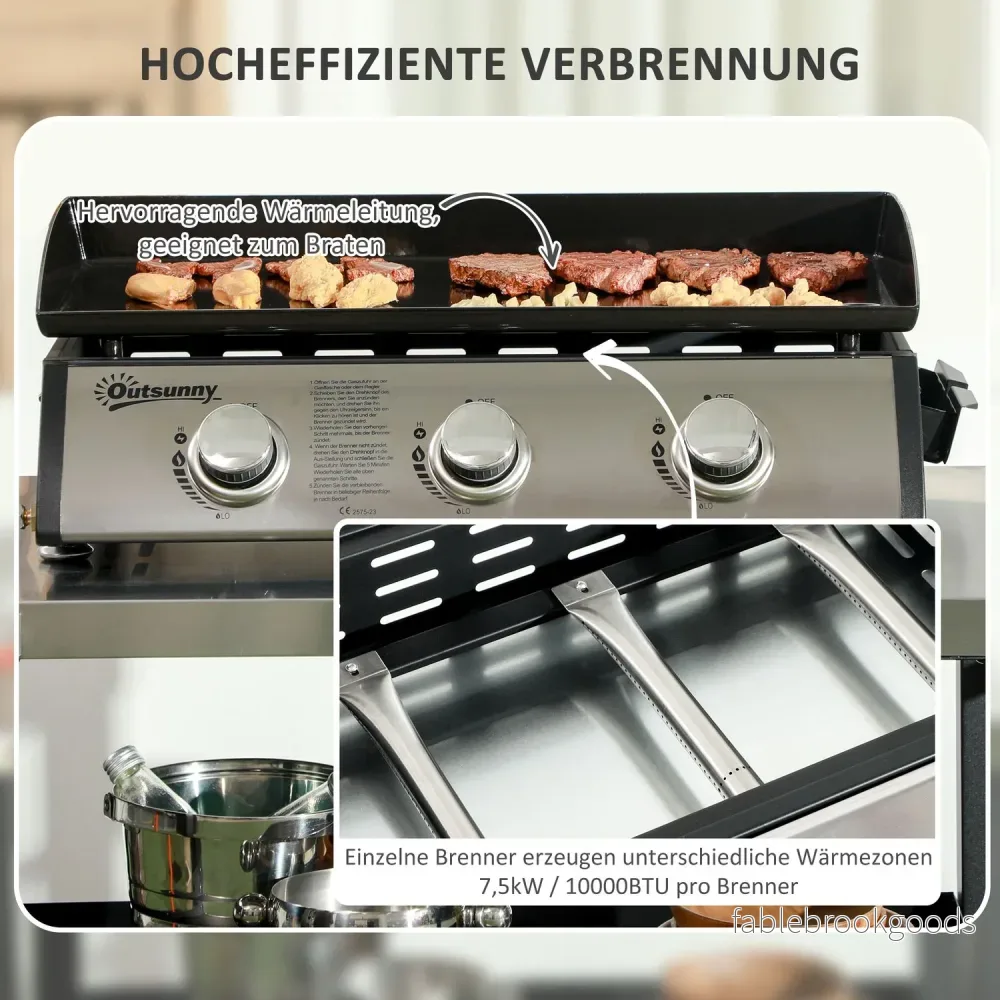 Gasgrill med 3 brännare, rostfritt stål för trädgård - Bild 3
