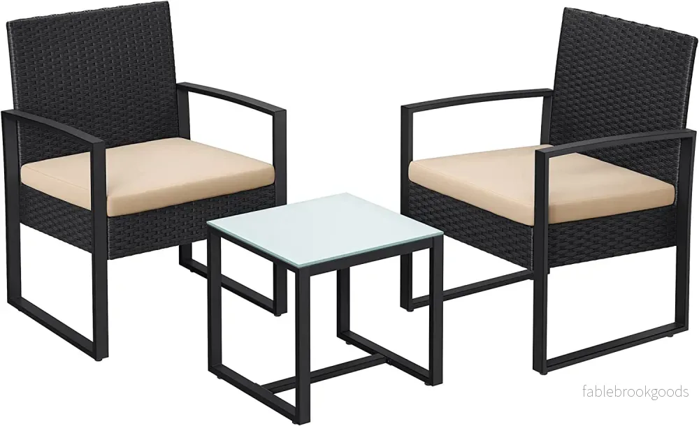 Tuinmeubelset – 3-Delig – Polyrattan – Tafel en 2 Stoelen – Met Kussens