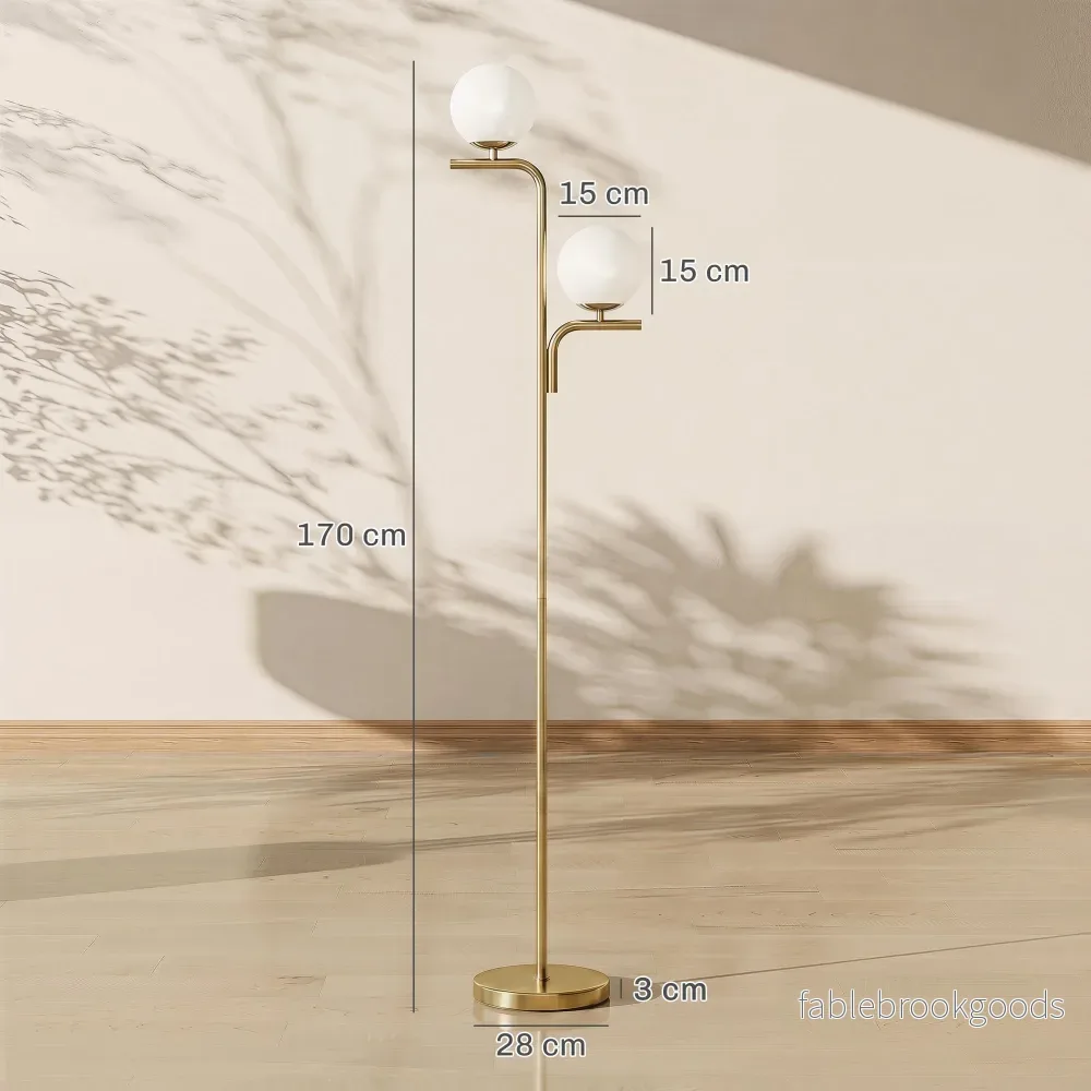 LED-golvlampa, 3 färgtemperaturer, glaskulor, guld - Bild 3
