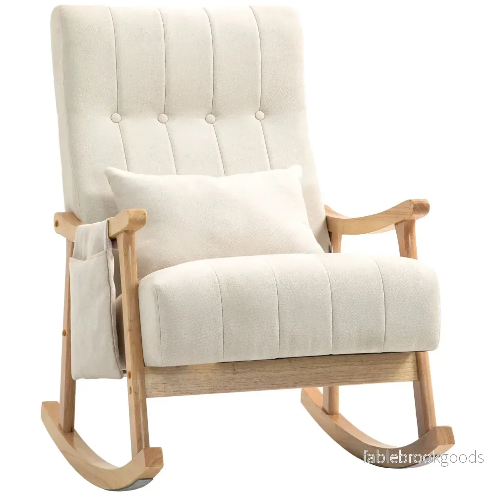 Beige gungstol i linne med svankkudde och ficka