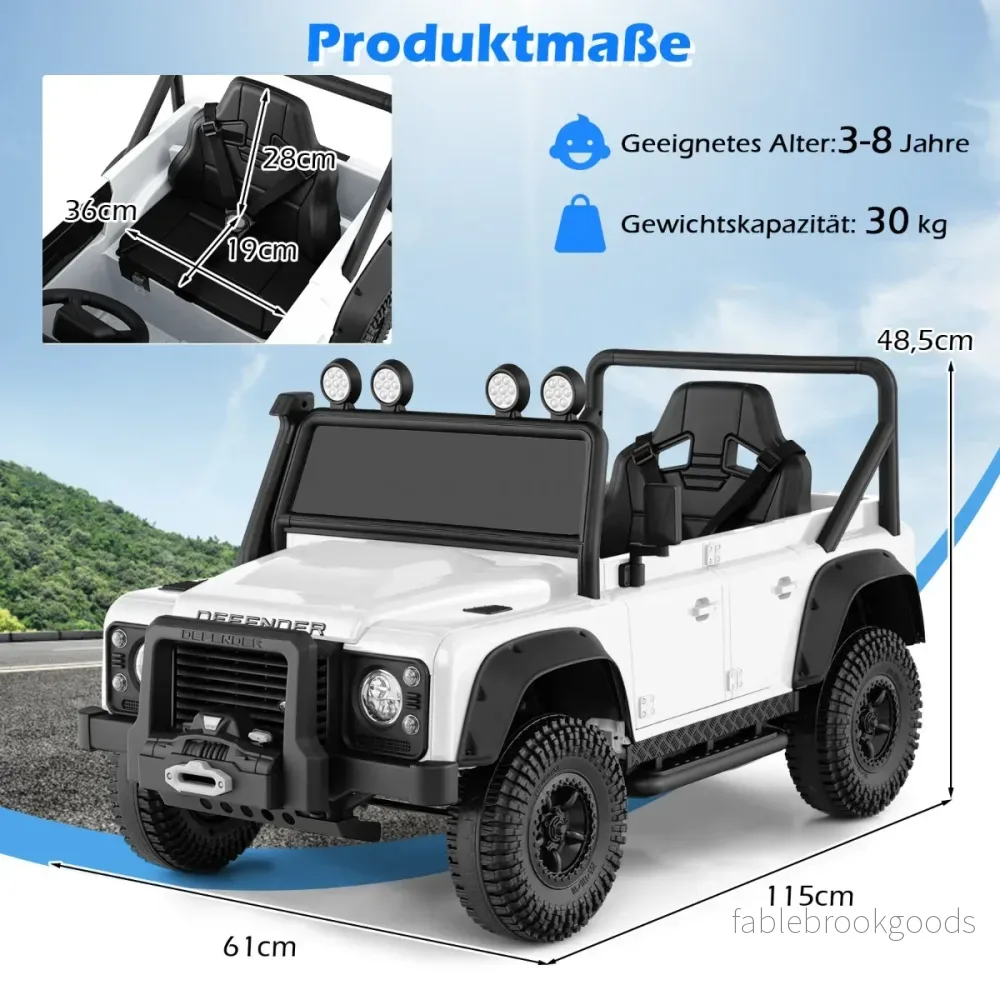 Land – Rover Defender elbil med fjärrkontroll för föräldrar – Vit - Bild 2