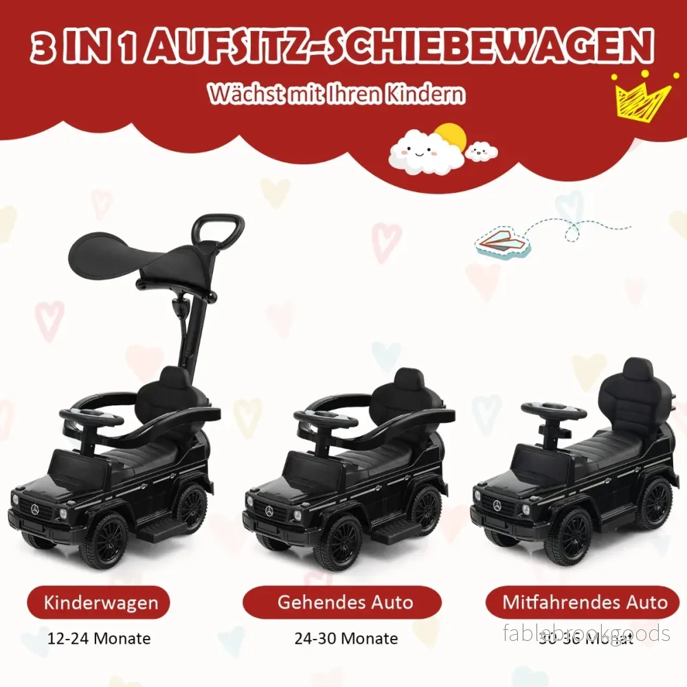 Licensierad – Mercedes Benz barnfordon med justerbart taklucka och föräldrahandtag vagn – Svart - Bild 3