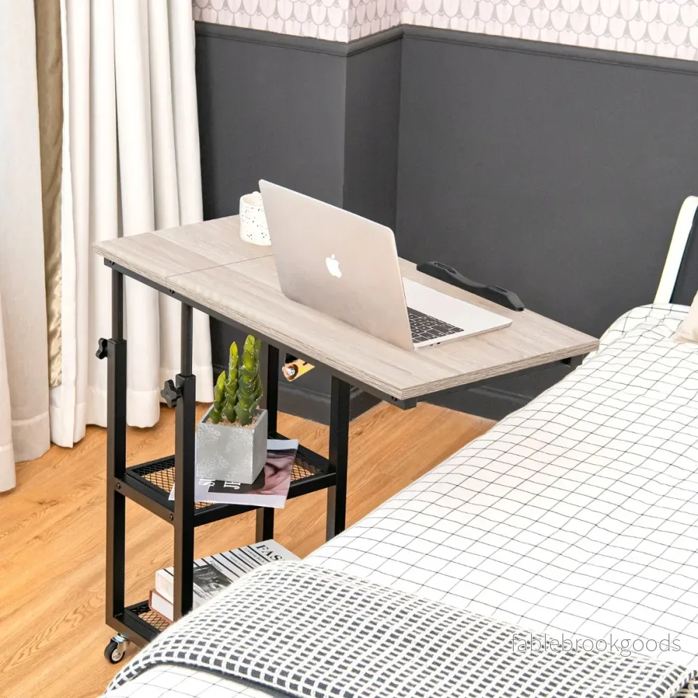Laptopbord – med förvarings sidobord höjd och lutningsjusterbart naturligt – 80 x 40 x 95 cm – Natur - Bild 3
