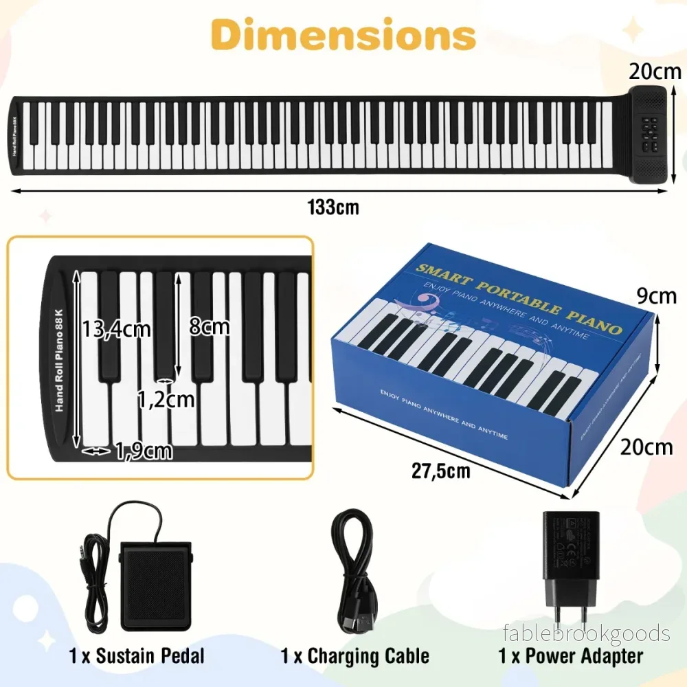 tangenter – Roll Up Piano hopfällbart med rytmer, toner och demos + vitt – 88 128 128 14 – Svart och vit - Bild 2