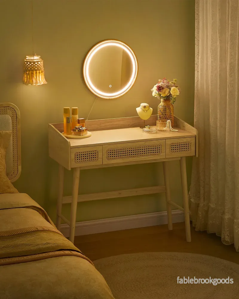 Sminkbord med spegel och lådor – Boho Style – Ek Beige - Bild 2