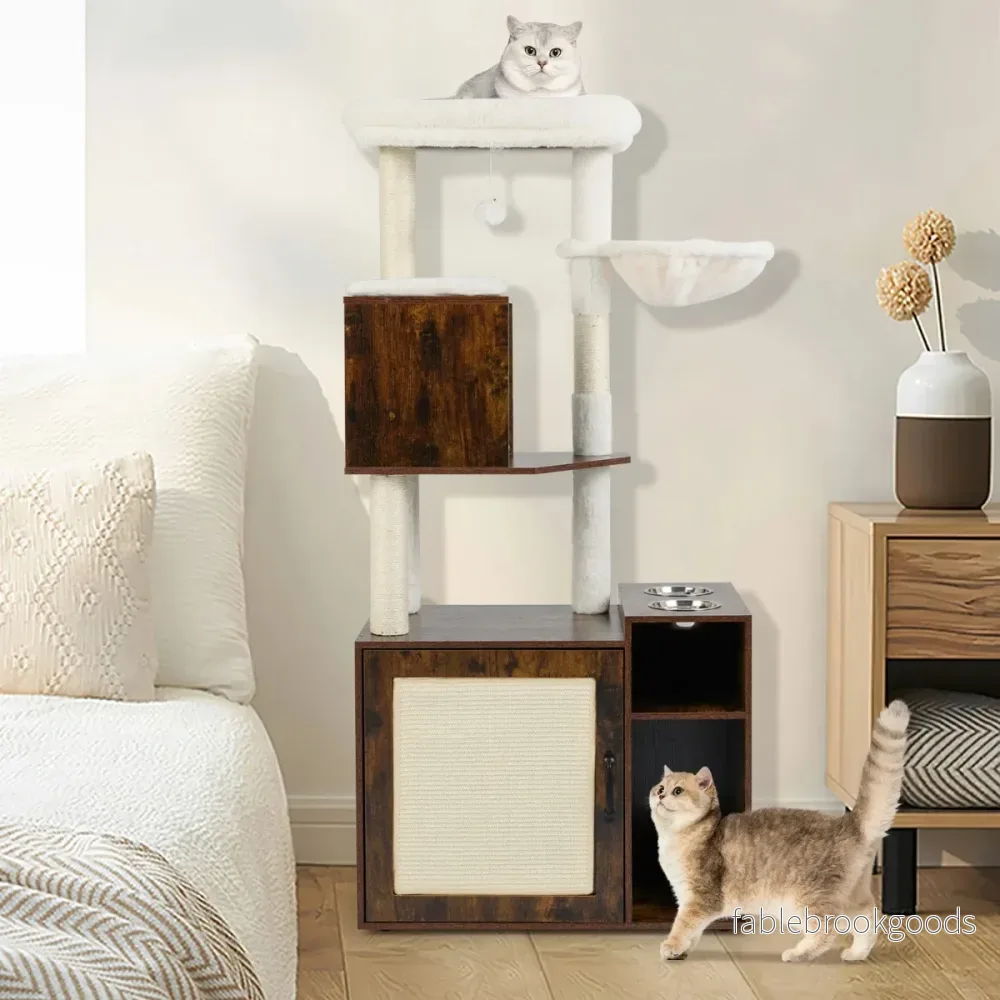 Kattmöbel – med klösstång Kattorn sisal Klösmatta och hängande boll Kattklätterträd Brunt – Brun - Bild 3