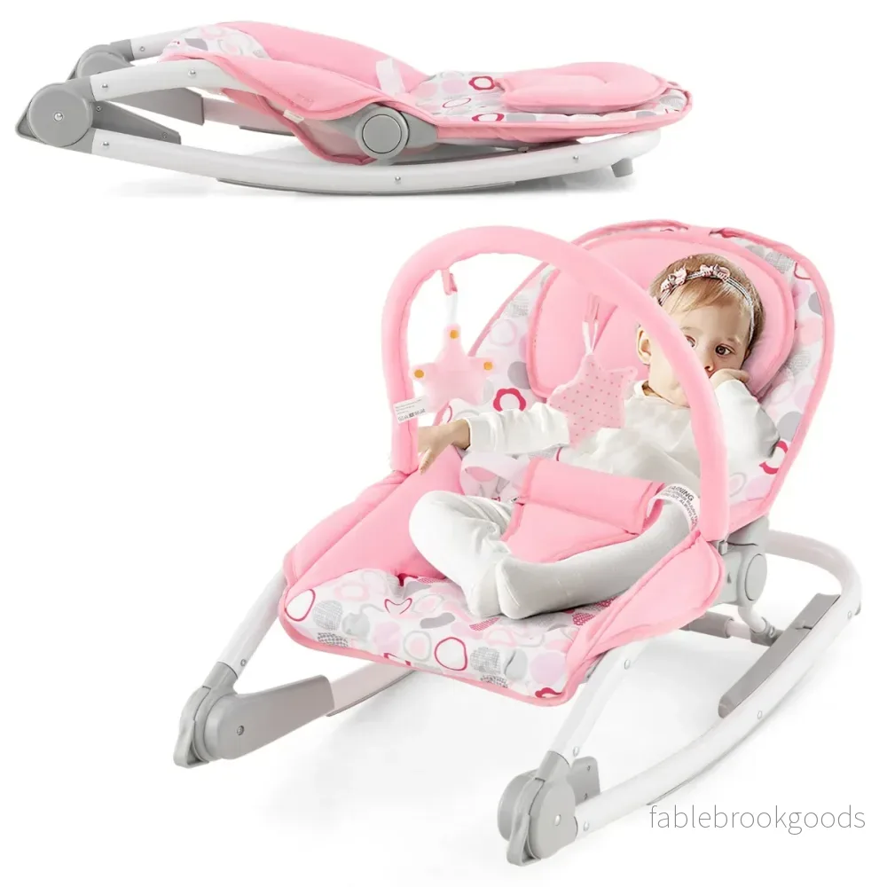 i – Baby Rocker hopfällbar bärbar med nivå justerbart ryggstöd – 2 1 3 – Rosa - Bild 2