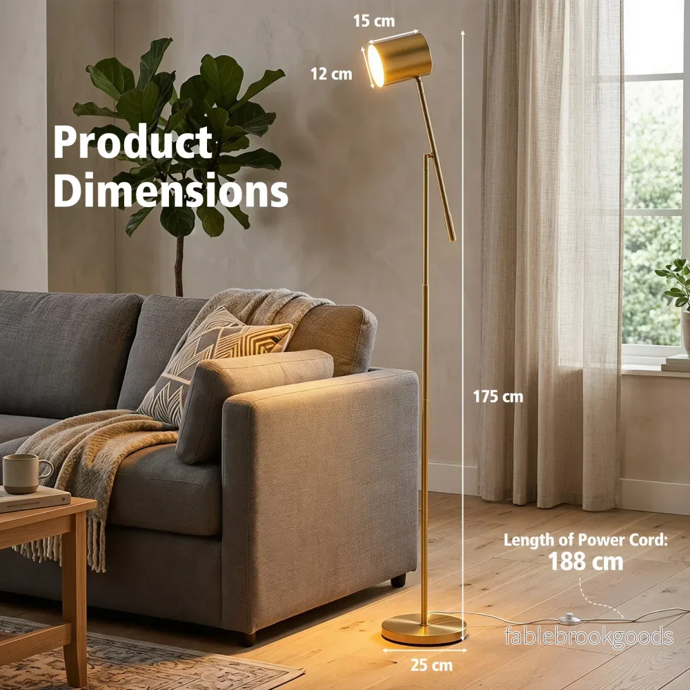 Golvlampa – cm, läslampa med justerbart huvud och arm, vardagsrumslampa E27‑fattning – 175 - Bild 2