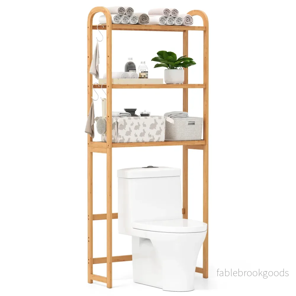 stegs – toalettställ i bambu, badrumshylla, fristående toalettsskåp med krokar, – 3 3 71,5 x 25 x 166 cm – Natur