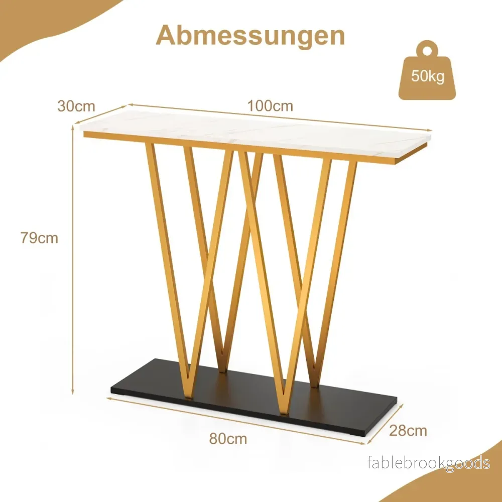 Konsolbord – med marmorutseende och metallram, hallbord, smalt sidobord, entrébord – Vit - Bild 2
