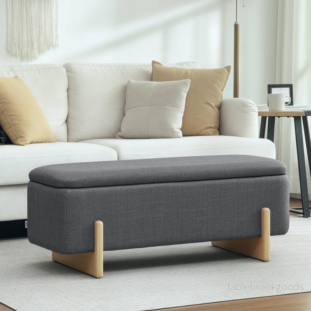 Förvaring ottomansk bänk, skumkudde, mörkgrå, 111x44x44,5 cm - Bild 2