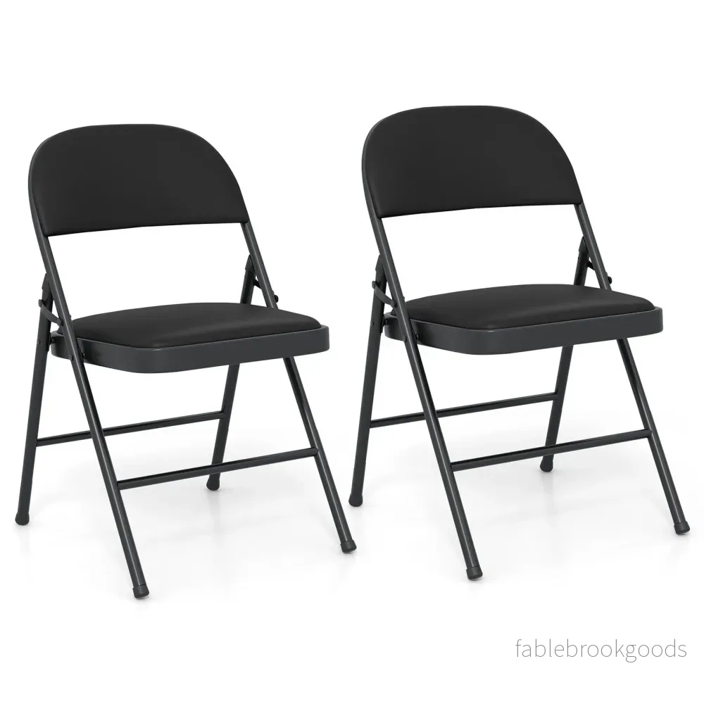 pack – hopfällbara stolar med metallram, konstläder, stoppade – 2 – Svart