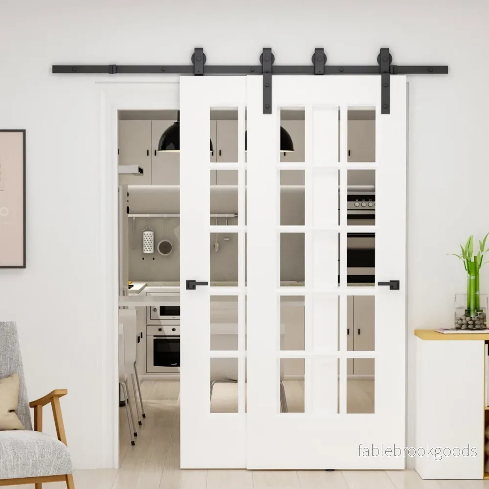 Skjutdörrsystem, kolstål, svart, 9-delat set - Bild 2