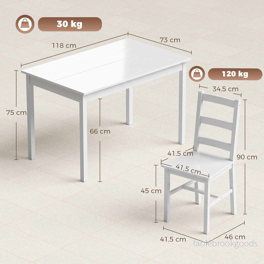 Matbordsset, 5 delar massiv furu, vit, plats för 4 - Bild 3