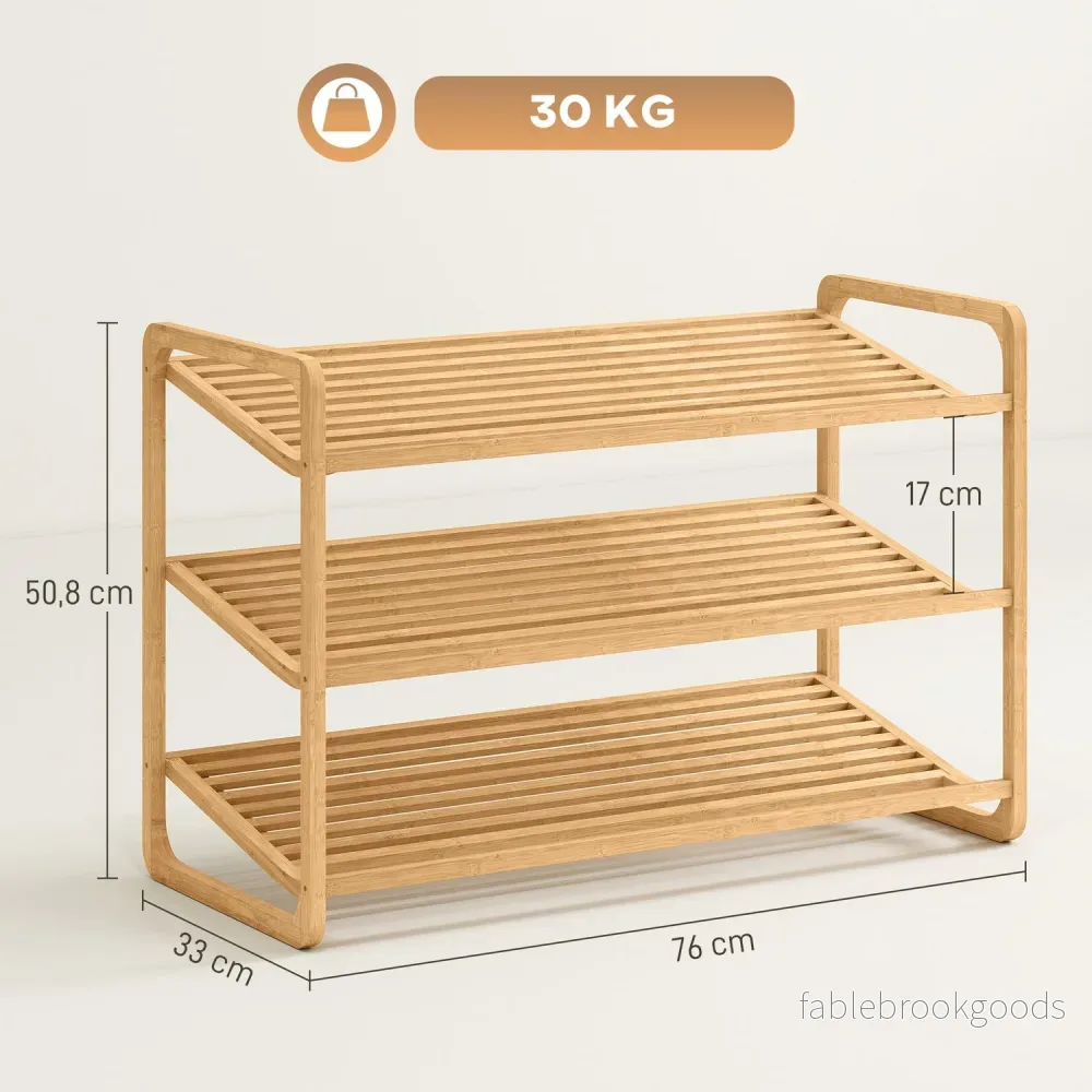 Skoställ i bambu, 3-vånings, 30 kg kapacitet, naturligt trä - Bild 3