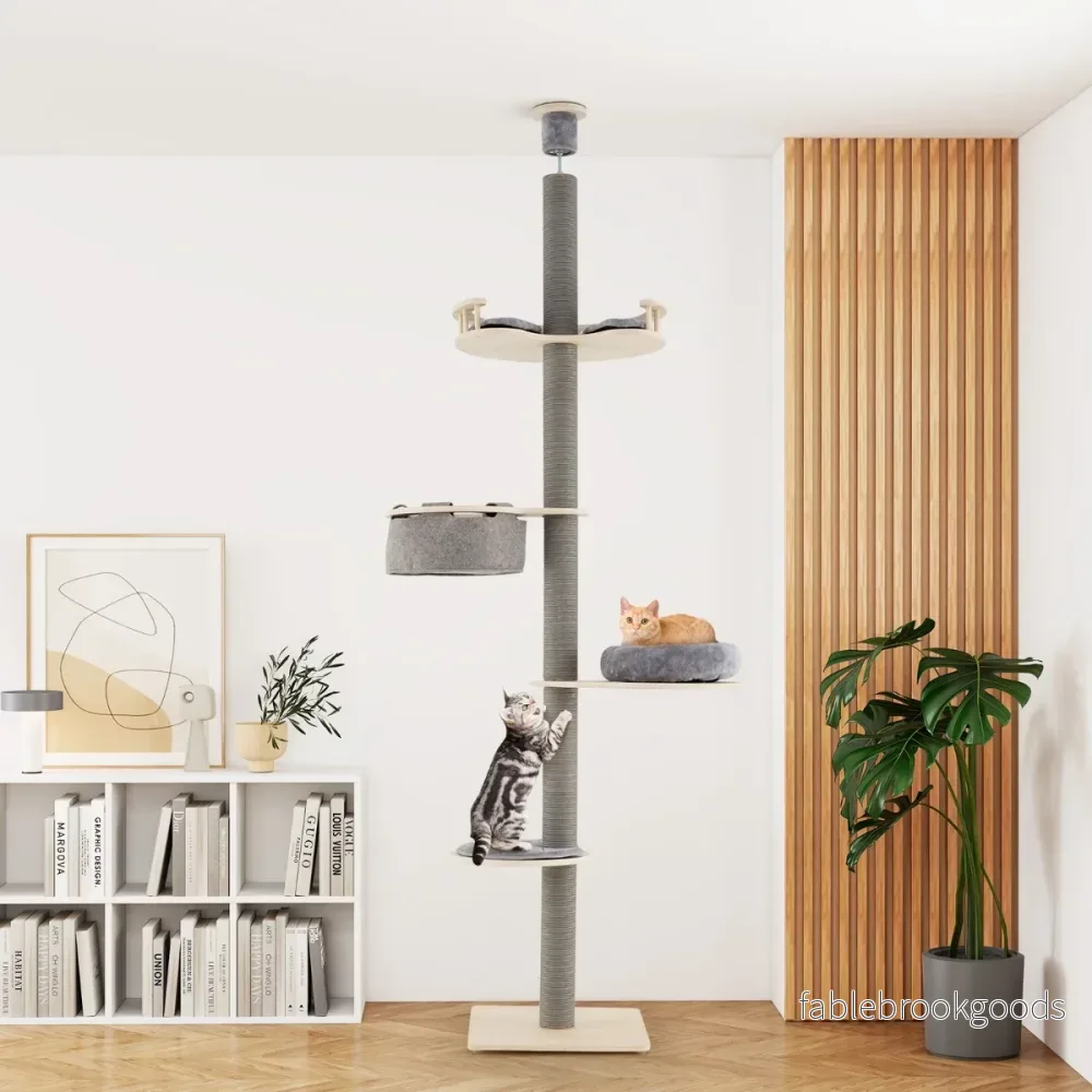 Golv – till tak klösträd med justerbar höjd nivåers plattform – 236-271 cm 5 – Grå - Bild 3