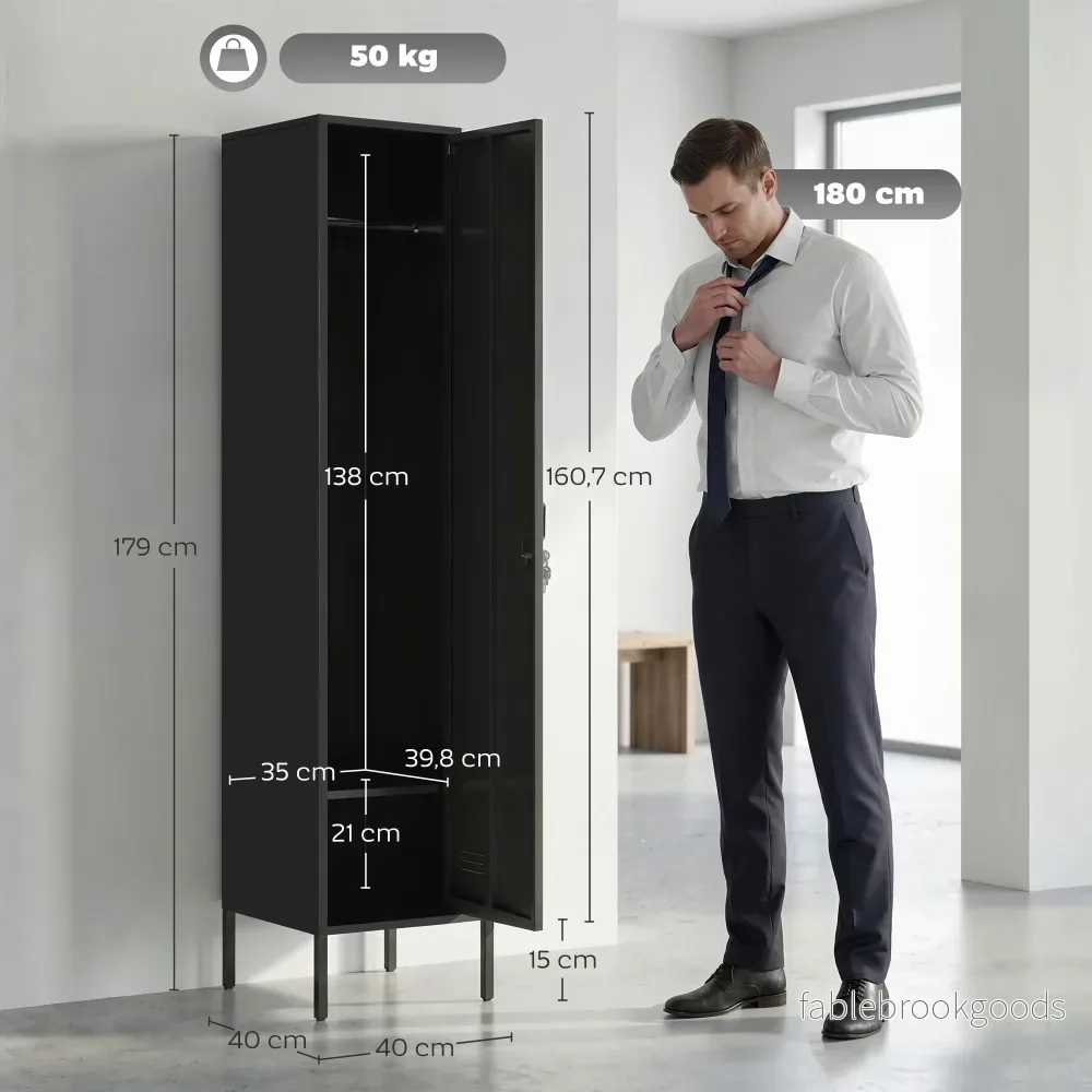 Skåp i stål med lås, ventilation, svart, 179H cm - Bild 3