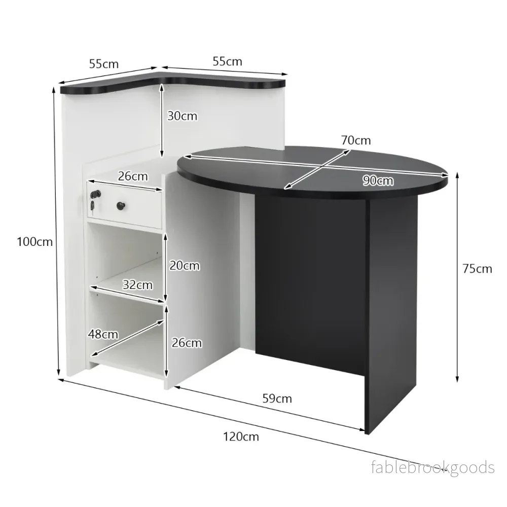 Receptiondisk – med låsbar låda, justerbar hylla, oval bordsskiva, och – Svart och vit - Bild 2