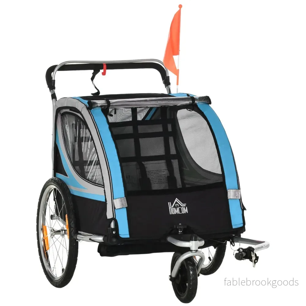Cykelsläp & barnvagn, 360° svängbar, stålram, blå/svart