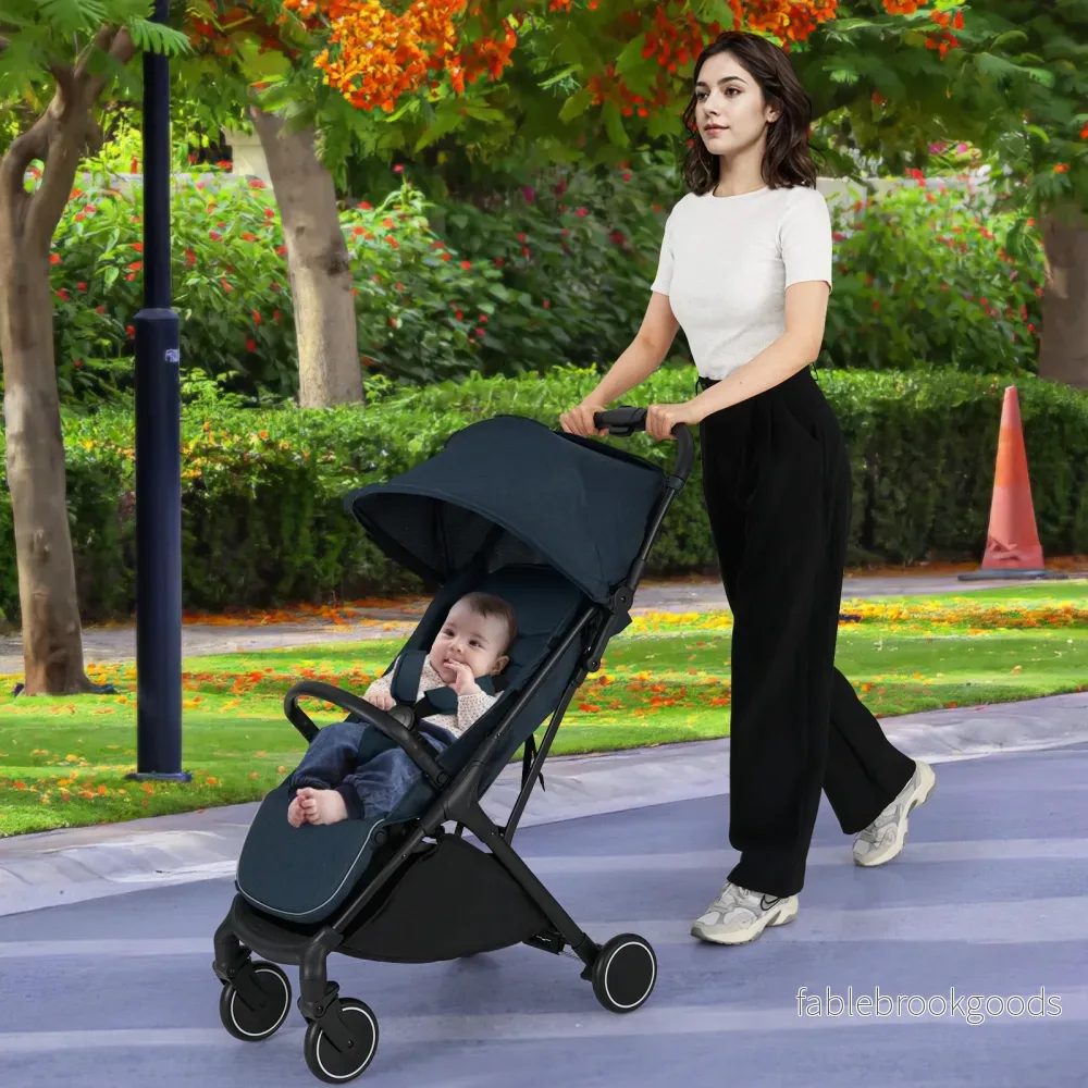 Hopfällbar – barnvagn resebuggy med liggfunktion barnbuggy bärbar justerbart ryggstöd upp till belastning – 15 kg – Blå - Bild 3