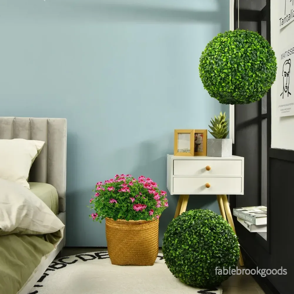 2er – Buxbom Ball Buxwood UV beständig Topiary Artificiell Växt Dekorativ – Grön - Bild 3