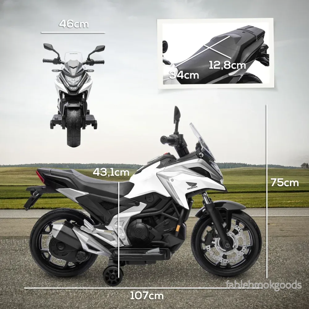 Barns 12V elmotorcykel, USB, LED, Vit - Bild 3