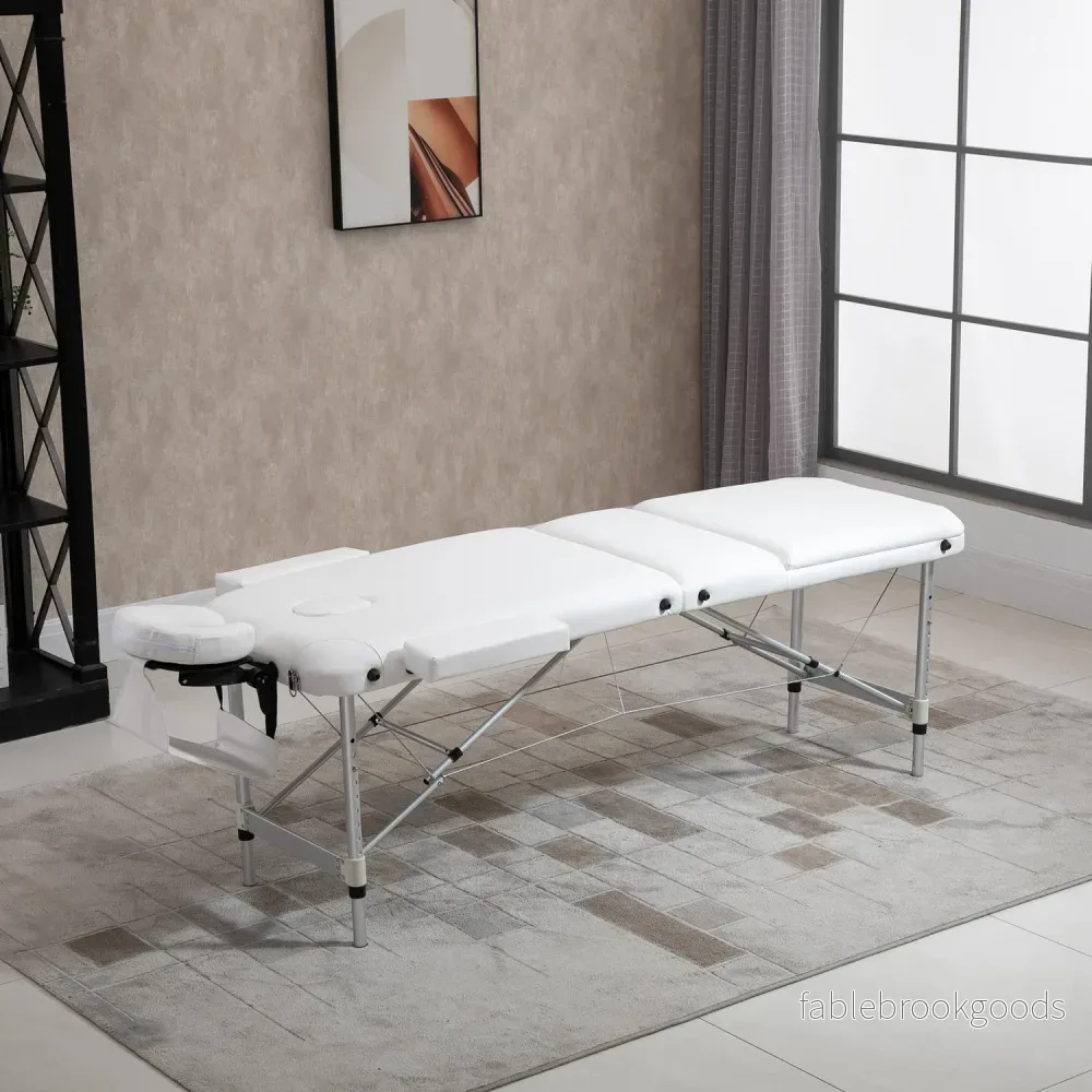 Höjdjusterbart massagebord med kudde, vit 215x60 cm - Bild 2