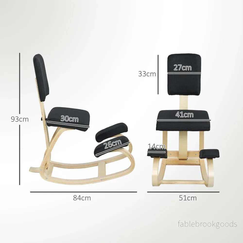 Ergonomisk knäböjstol, björkträ, svart, för hemmabruk och kontor - Bild 3