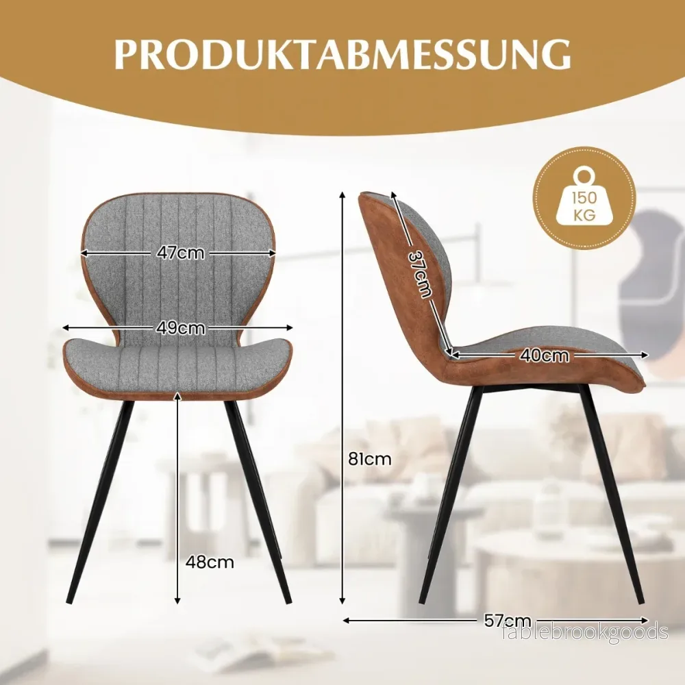 Set – med matstolar stoppade accentstolar svängt ryggstöd – 2 57 x 49 x 81 cm – Grå - Bild 3