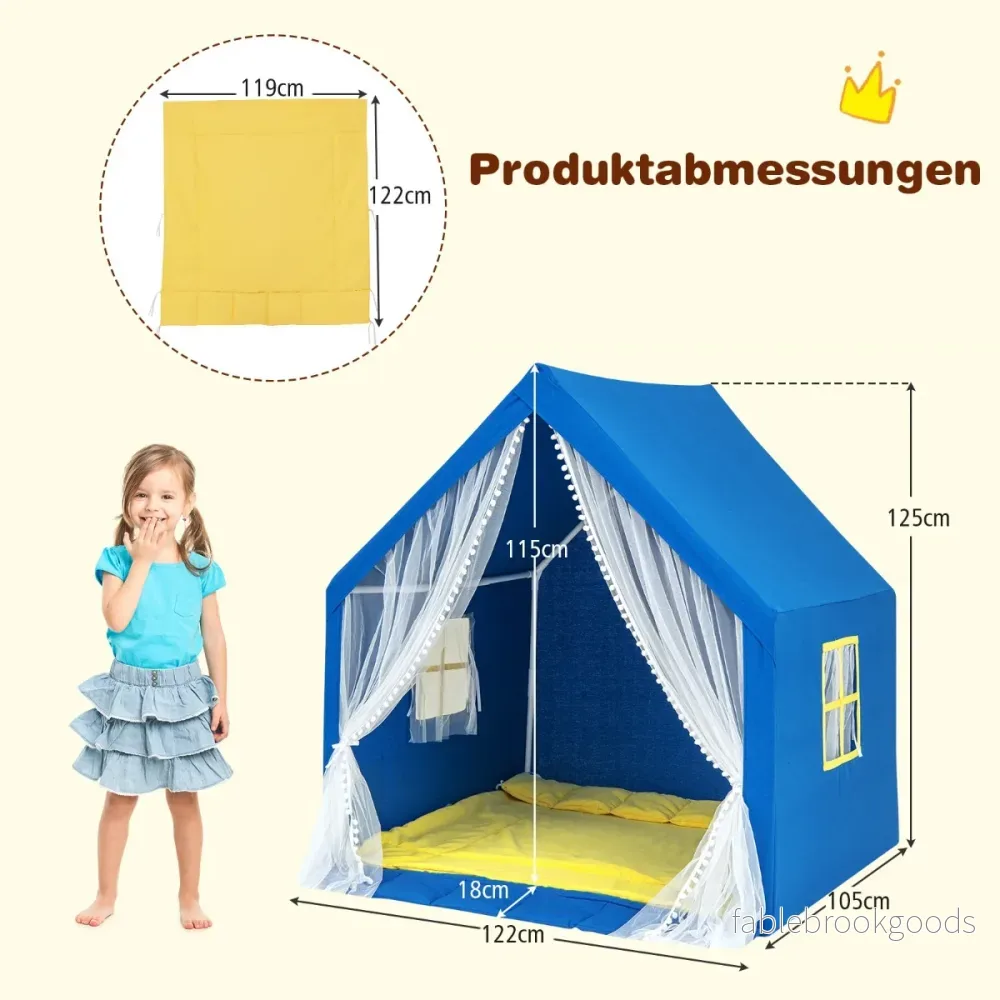 Lektält – Lekstuga för barn med tvättbar bomullsmatta – 122 x 105 x 125 cm – Blå - Bild 2