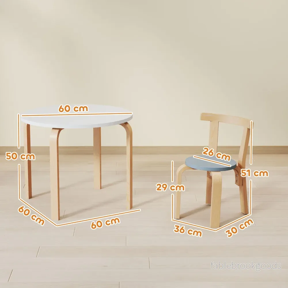 Barnbord och stolsset, 5 delar, färgglatt massivt trä - Bild 3