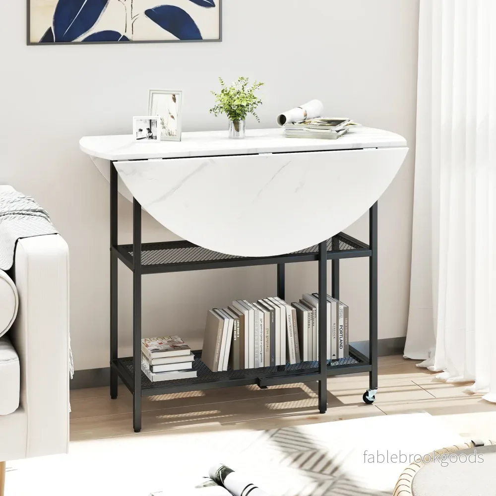 Fällbar – matbord med marmorutseende Mobilt fällbord för personer Kökstabel – 4 – Vit - Bild 3
